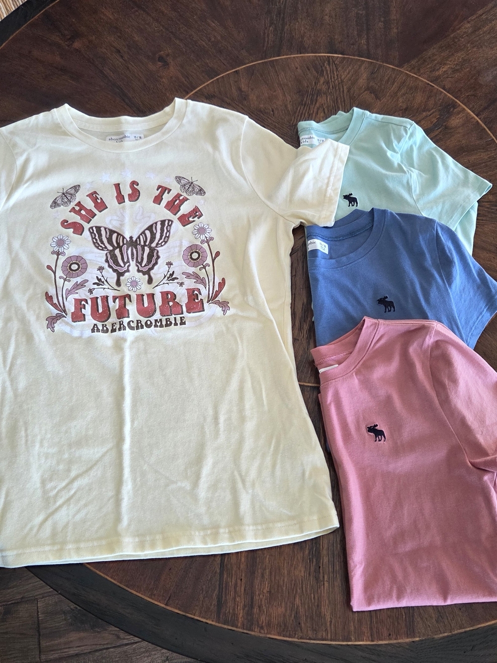 Abercrombie & Fitch Kids Pale Yellow 'She Is The Future' Butterfly Graphic Tee
